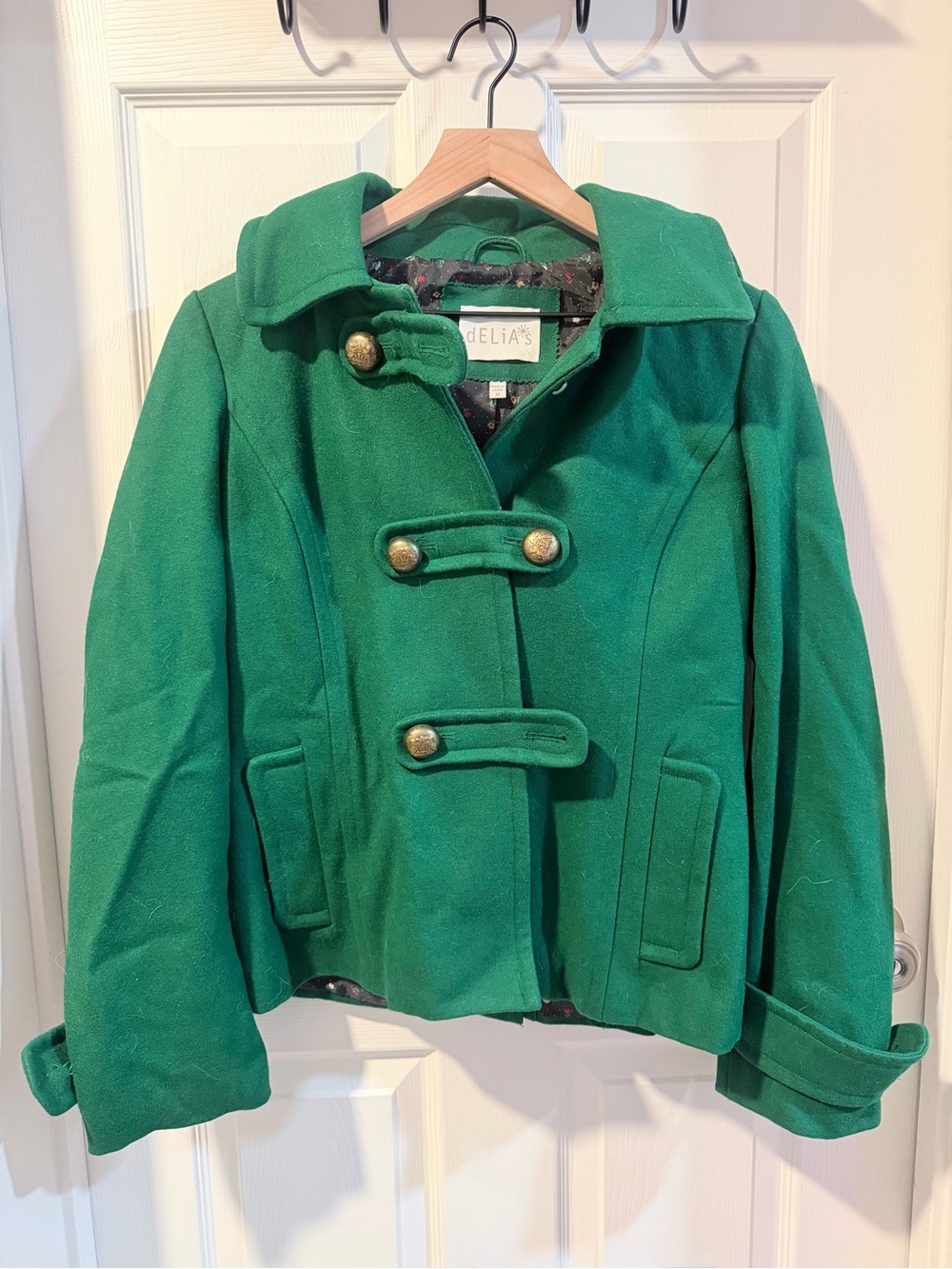 dELiA*s Green Double-Breasted Peacoat with Gold Buttons